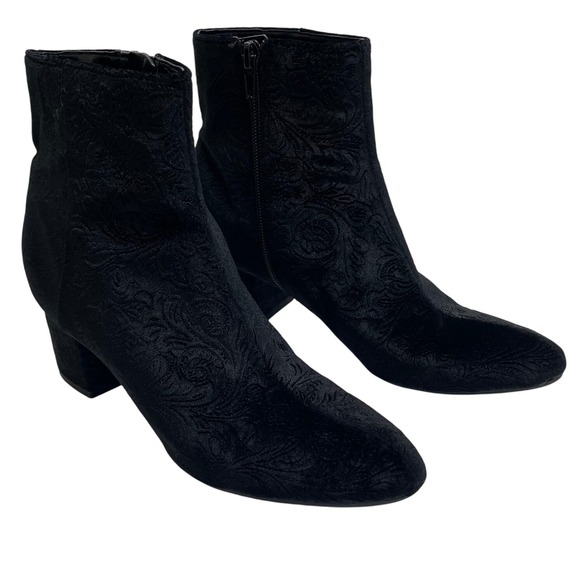 Unisa Shoes - Unisa Black Velvet Floral Emboss Ankle Boots Block Heel Romantic Dark Witchy 8.5